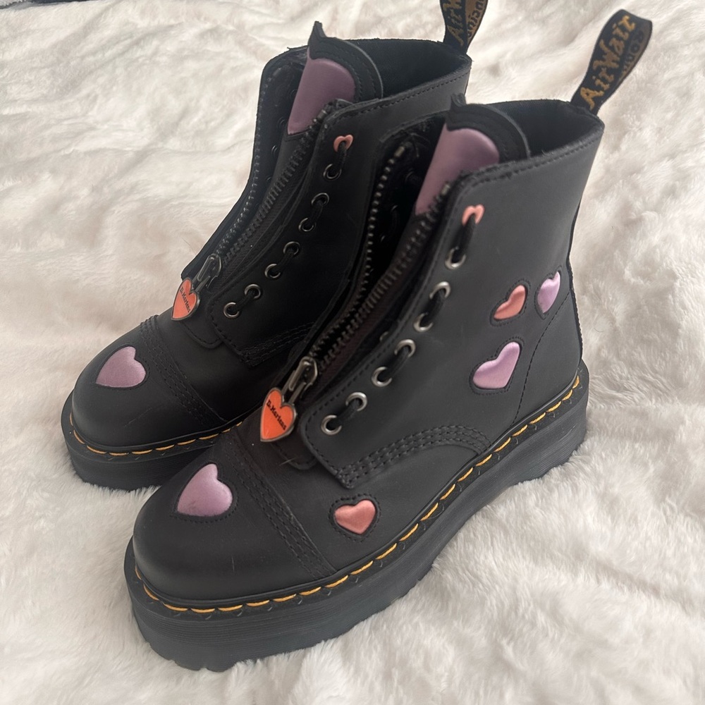 Dr. Martens Black Boots with Pink and Orange Hearts